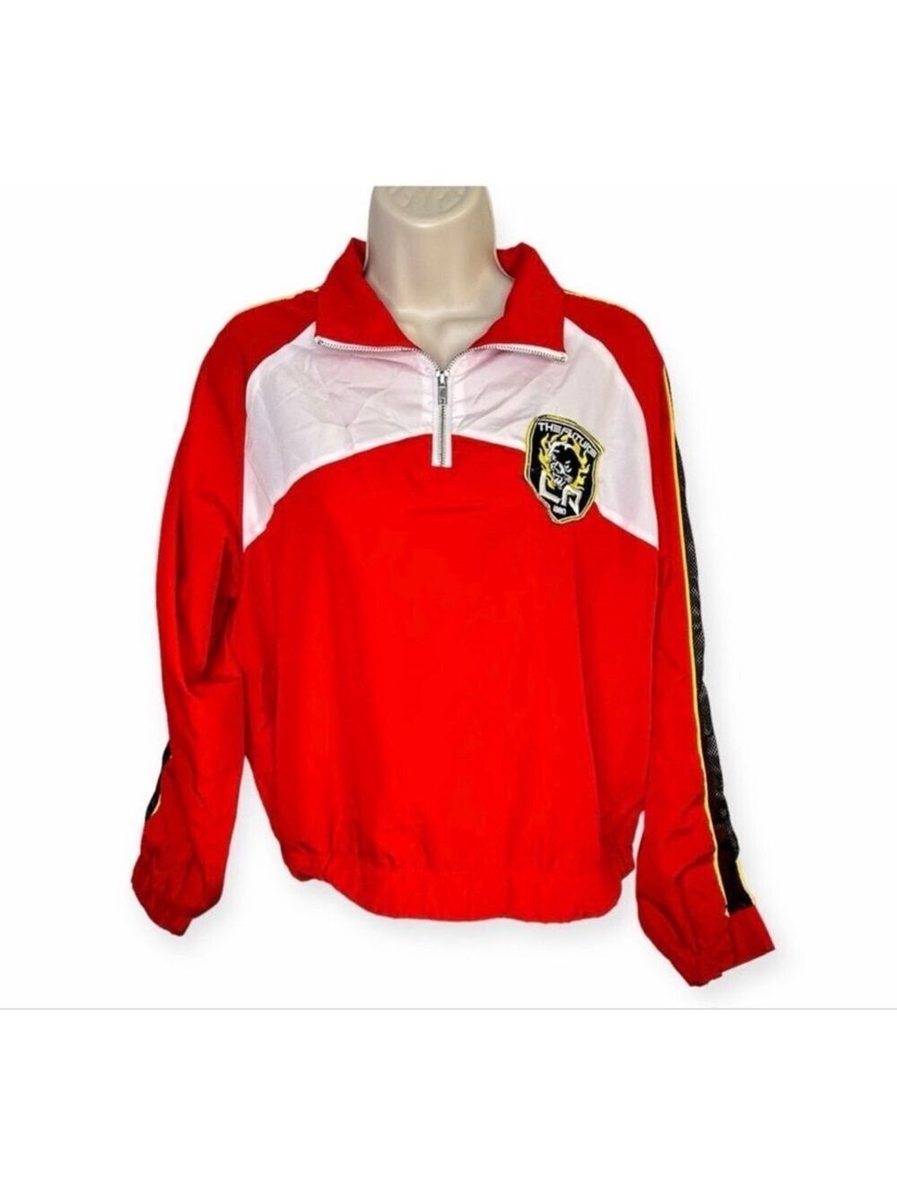 Forever‎ 21 Cropped Windbreaker Quarter Zip Crest Patch Size M